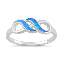 Load image into Gallery viewer, Sterling Silver Oxidized And Polished Infinity Blue Lab Opal Ring