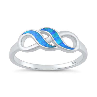 Sterling Silver Rhodium Plated Infinity Blue Lab Opal Ring