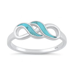 Sterling Silver Rhodium Plated Infinity Genuine Turquoise Stone Ring