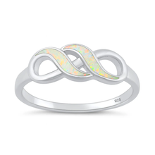 Load image into Gallery viewer, Sterling Silver Oxidized And Polished Infinity White Lab Opal Ring