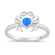 Load image into Gallery viewer, Sterling Silver Rhodium Plated Blue Lab Opal Crab Ring