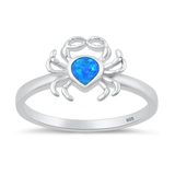 Sterling Silver Rhodium Plated Blue Lab Opal Crab Ring