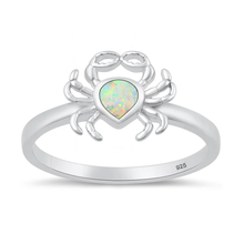 Load image into Gallery viewer, Sterling Silver Rhodium Plated White Lab Opal Crab Ring
