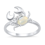 Sterling Silver Rhodium Plated Crab Moonstone And Clear CZ Ring