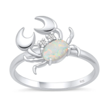 Sterling Silver Rhodium Plated Crab White Lab Opal And Clear CZ Ring