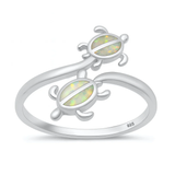 Sterling Silver Rhodium Plated Turtles White Lab Opal Ring