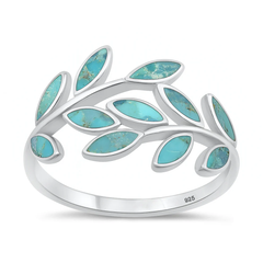 Sterling Silver Rhodium Plated Leaves Turquoise Stone Ring