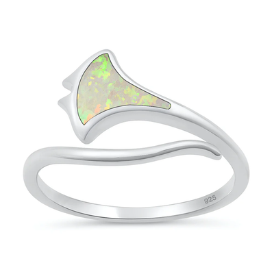 Sterling Silver Oxidized And Polished Manta Ray White Lab Opal Ring