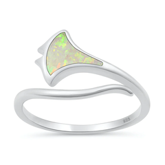 Sterling Silver Oxidized And Polished Manta Ray White Lab Opal Ring