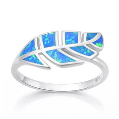 Sterling Silver Oxidized And Polished Feather Blue Lab Opal Ring