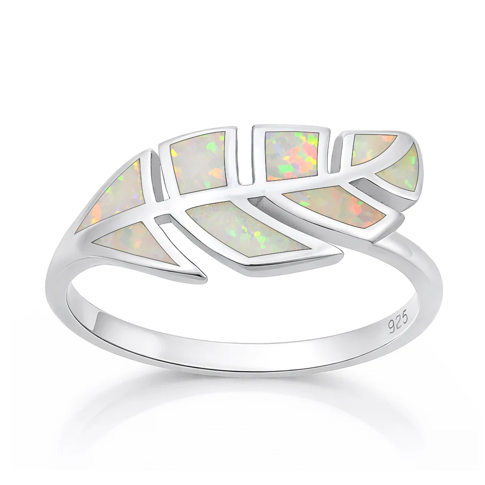 Sterling Silver Oxidized and Polished White Lab Opal Ring
