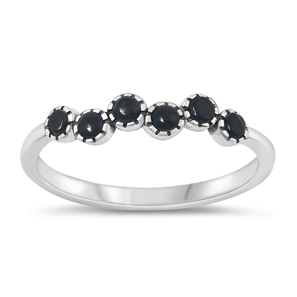Sterling Silver Oxidized 3.7mm Black Agate Stone Ring