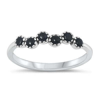 Sterling Silver Oxidized 3.7mm Black Agate Stone Ring