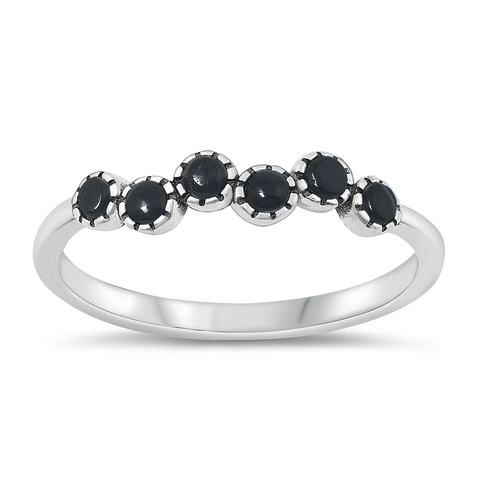 Sterling Silver Oxidized 3.7mm Black Agate Stone Ring