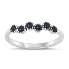 Sterling Silver Oxidized 3.7mm Black Agate Stone Ring