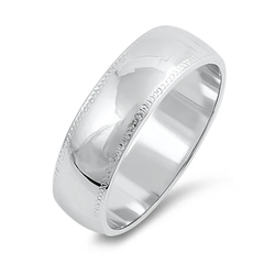 Sterling Silver Round 6mm Designed Wedding Band