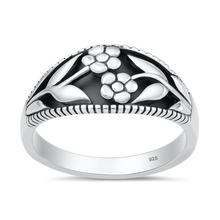 Load image into Gallery viewer, Sterling Silver Oxidized And Polished Flowers Bali Design Ring
