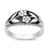 Sterling Silver Oxidized And Polished Flowers Bali Design Ring