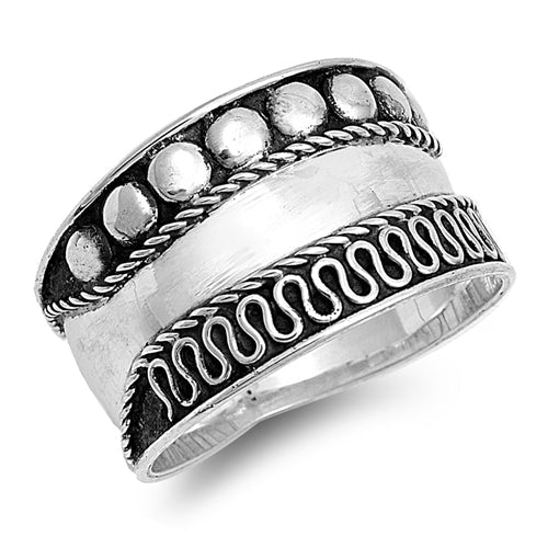Sterling Silver Round And Wave Bali Design Ring