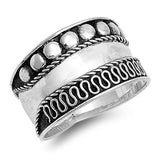 Sterling Silver Round And Wave Bali Design Ring