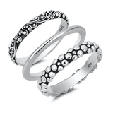 Sterling Silver Oxidized And Polished 3 Set Bali Design Ring