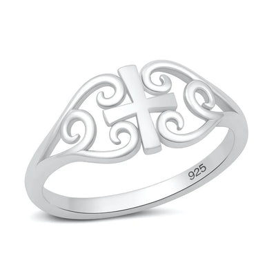Sterling Silver Rhodium Plated Medieval Cross Ring