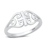 Sterling Silver Rhodium Plated Medieval Cross Ring