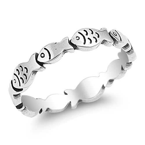 Sterling Silver Rhodium Plated Little Fish Ring