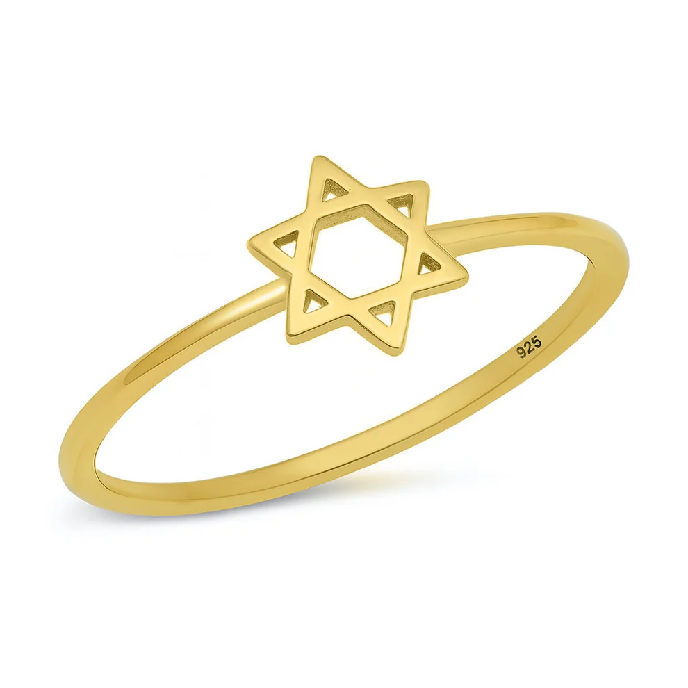 Sterling Silver Yellow Gold Plated Star Of David Ring