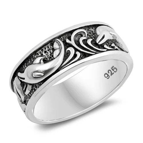 Sterling Silver Oxidized Dolphin Ring