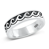 Sterling Silver Oxidized Wave Band Ring