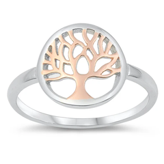 Sterling Silver Rose Gold Plated Tree Of Life Ring