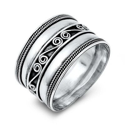 Sterling Silver Oxidized 13mm Celtic Bali Design Ring