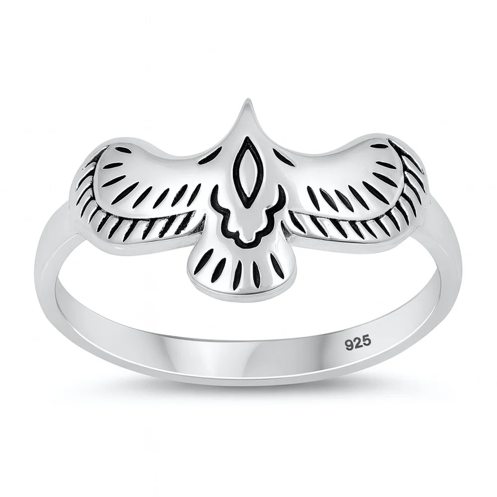 Sterling Silver Oxidized And Polished Eagle Ring
