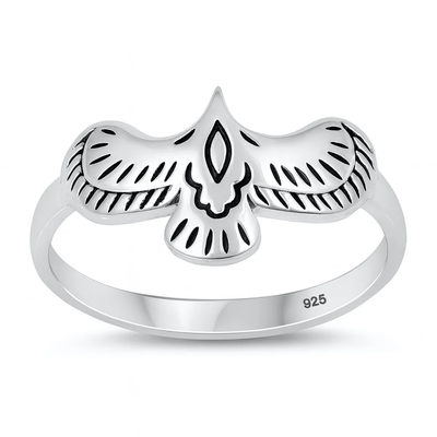 Sterling Silver Oxidized And Polished Eagle Ring
