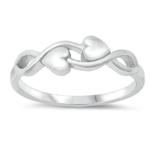 Sterling Silver Rhodium Plated Infinity And Hearts Ring