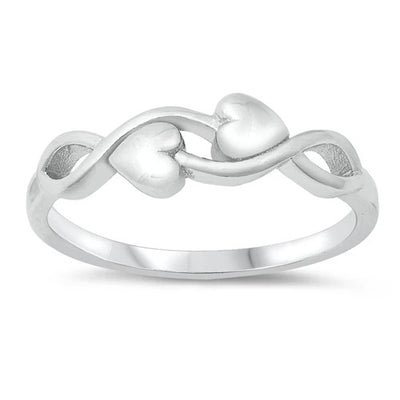 Sterling Silver Rhodium Plated Infinity And Hearts Ring