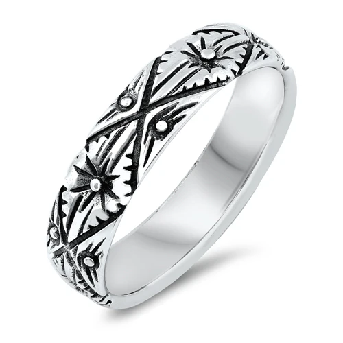 Sterling Silver Oxidized Flower Ring