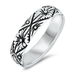 Sterling Silver Oxidized Flower Ring