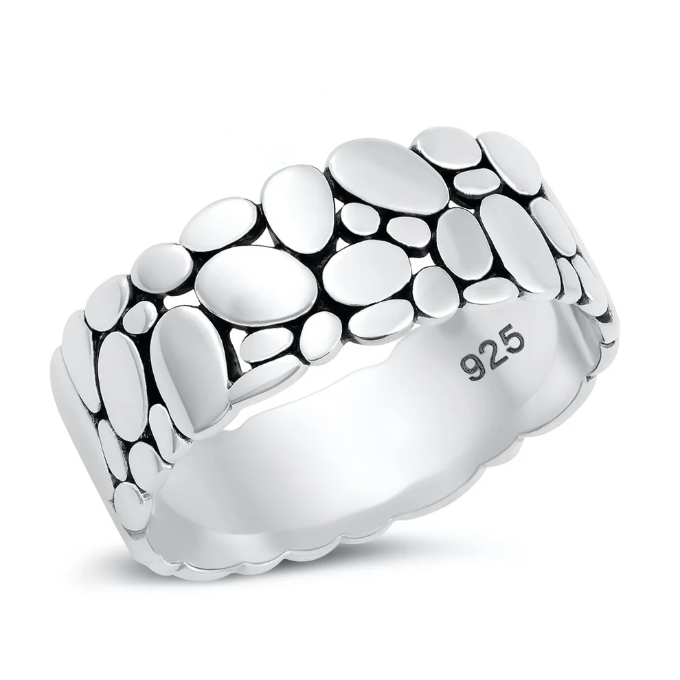 Sterling Silver Oxidized And Polished Prbble Band Ring