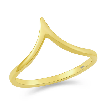 Sterling Silver Yellow Gold Plated V Shaped Ring