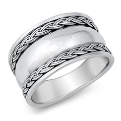 Sterling Silver Oxidized Braid Bali Ring