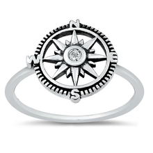 Load image into Gallery viewer, Sterling Silver Rhodium Plated Compass Clear CZ Ring