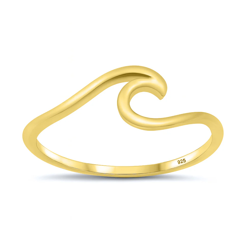 Sterling Silver Yellow Gold Plated Ocean Wave Ring