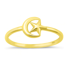 Load image into Gallery viewer, Sterling Silver Yellow Gold Plated Moon And Star Ring