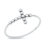 Sterling Silver Oxidized And Polished Beaded Cross Ring