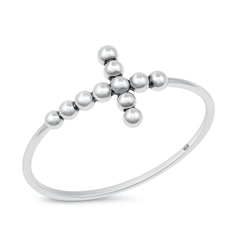 Sterling Silver Oxidized And Polished Beaded Cross Ring