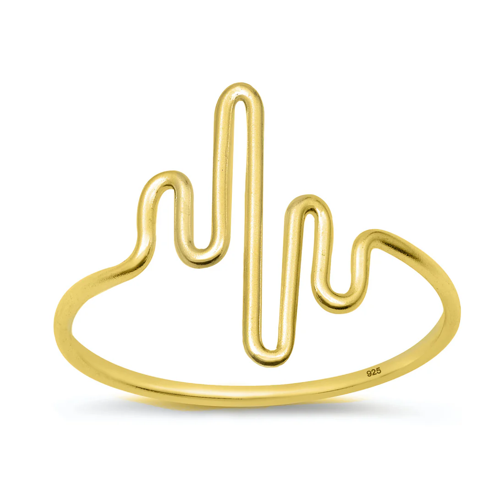 Sterling Silver Yellow Gold Plated Heartbeat Pulse Ring