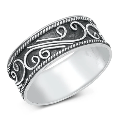 Sterling Silver Oxidized 7.5mm Bali Band Ring