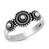 Sterling Silver Oxidized And Polished Flowers Bali Ring